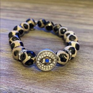 Evil eye and leopard stretchy beaded bracelet